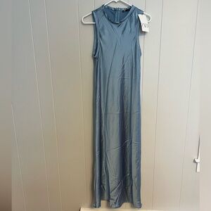 ZARA Blue Satin Long Dress size M NWT‎